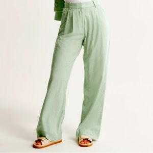 A&F Linen-blend Wide-leg Tailored Pant - Melon Green